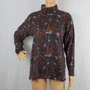 Dark Paisley Turtleneck Sweater Medium Grey Red Grandma 90s Sweatshirt Longsleev